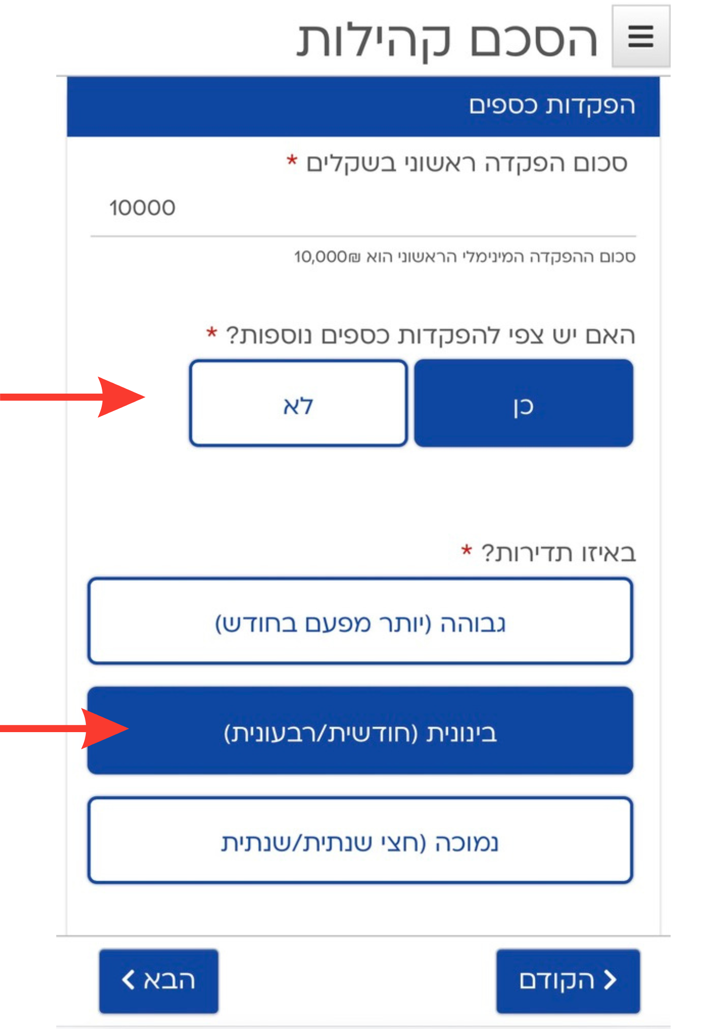 שלב 3 - צפי הפקדות ותדירות פעילות